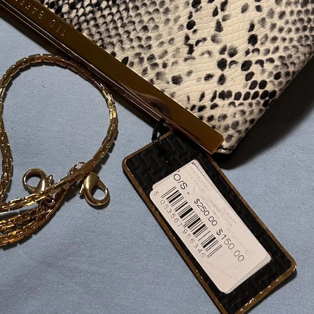 Ted Baker Black & White Exotic Snakeskin Pattern Leather Purse with Gold Chain